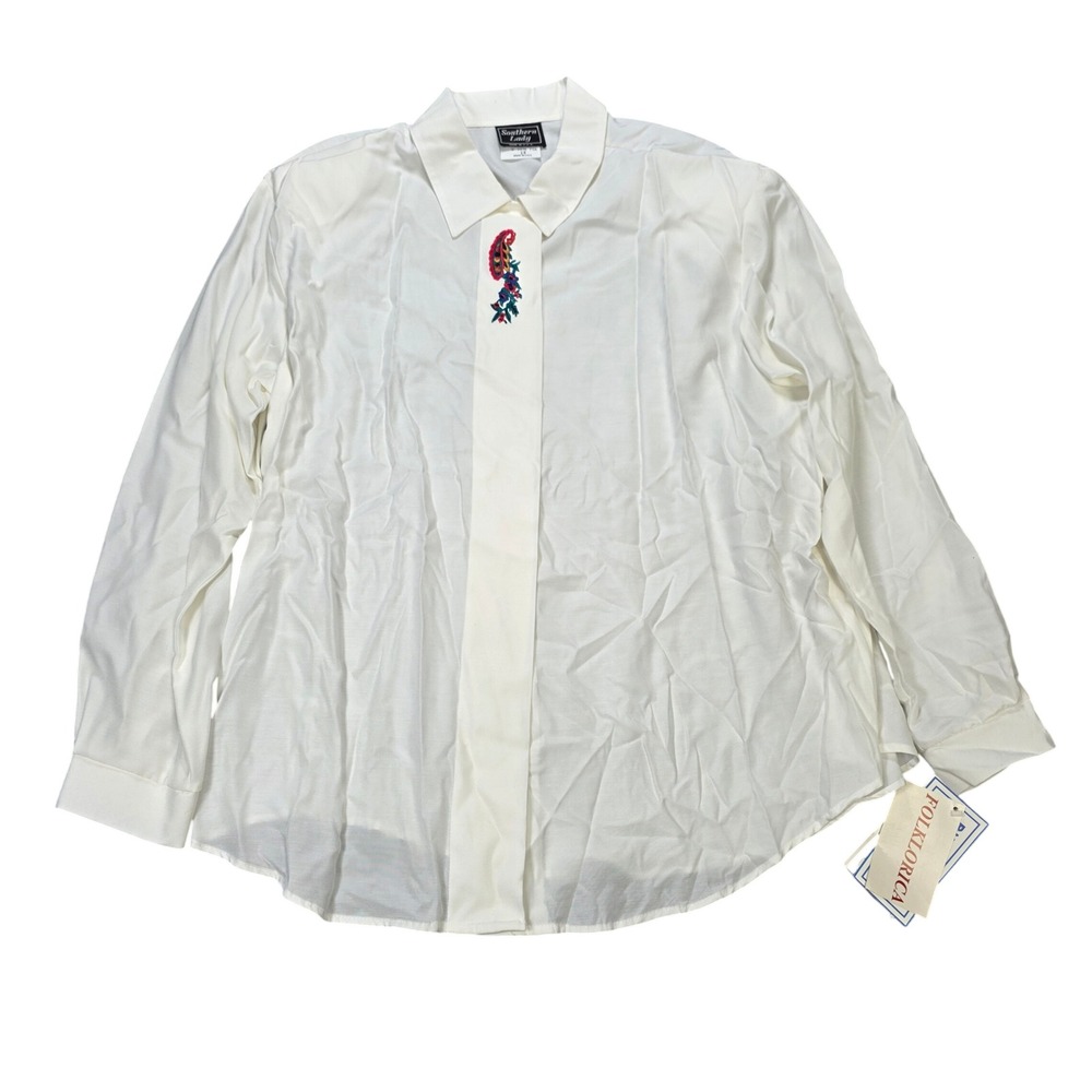 Vintage‎ Southern Lady Embroidered Blouse Women's Size 18 White Button Down NWT